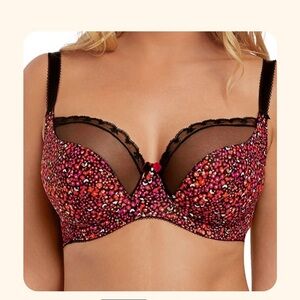 Balconette Printed Lace-Trim Bra in Multi Pink